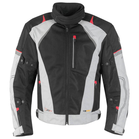 Hellgrau/schwarze Germot Mesh Jacke X-Air Evo Pro Herren, touring Jacke mit Belüftung und Schutz für Motorradtouren.