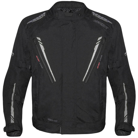 Schwarze und graue Germot Textiljacke Spencer Evo Herren, große Tourenjacke mit robustem Design, sichtbar mit Reißverschlüssen und Taschen