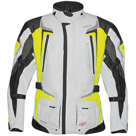 Herren Textiljacke Germot Allround Tourenjacke in Hellgrau und Gelb, detailreiche Ansicht der Touring-Jacke