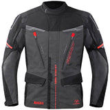 Germot Argos Textiljacke Herren in Anthrazit, schwarz-rot, touring Jacke mit Reißverschlüssen und Schulterpolstern.