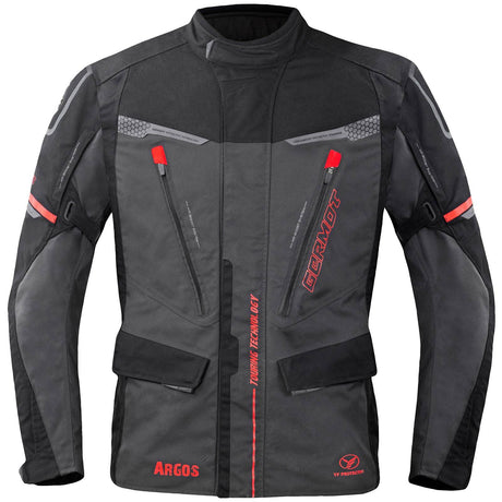 Germot Argos Textiljacke Herren in Anthrazit, schwarz-rot, touring Jacke mit Reißverschlüssen und Schulterpolstern.