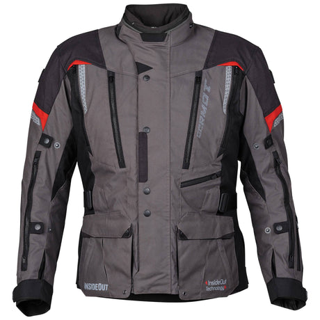 Herren Textiljacke InsideOut von Germot, touring Jacke in anthrazit und rot, sichtbar mit Reißverschlüssen und wetterfester Oberfläche