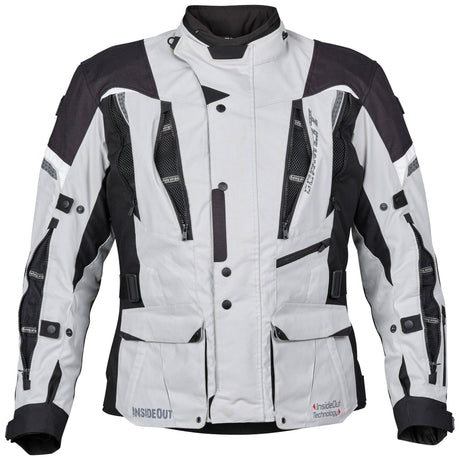 Helle und schwarze Germot Textiljacke InsideOut für Herren, touring Jacke mit Innenfutter, sichtbar auf dem Bild.