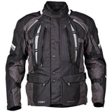 Schwarze und anthrazitfarbene Germot Textiljacke Sydney für Herren, Tourenjacke mit robustem Design, auf dem Bild sichtbar.
