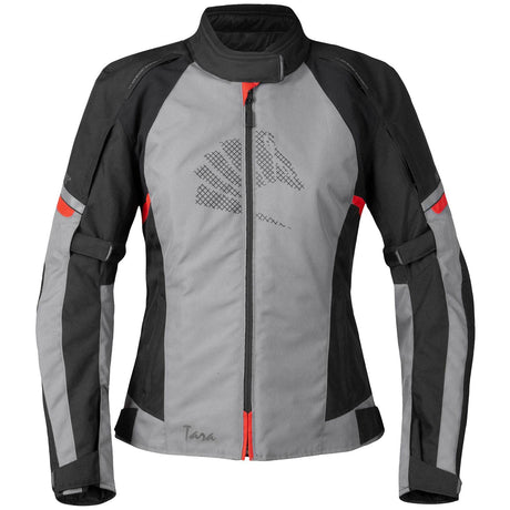 Germot Textiljacke Tara Damen, grau-schwarz-rot, touring Jacke mit Reißverschlüssen und Belüftung für Damen.