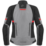 Germot Textiljacke Tara Damen, grau, schwarz-rot, touring Jacke mit Reißverschlüssen und reflektierenden Details, Nahaufnahme