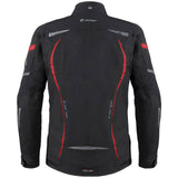 Schwarze und rote Germot Textiljacke für Damen, Motorrad-Touring Jacke mit Schutz, auf dem Bild sichtbar.