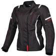 Schwarze und weiße rote Damen-Textiljacke Germot Aria, Touring-Jacke mit reflektierenden Details, winddicht und bequem.