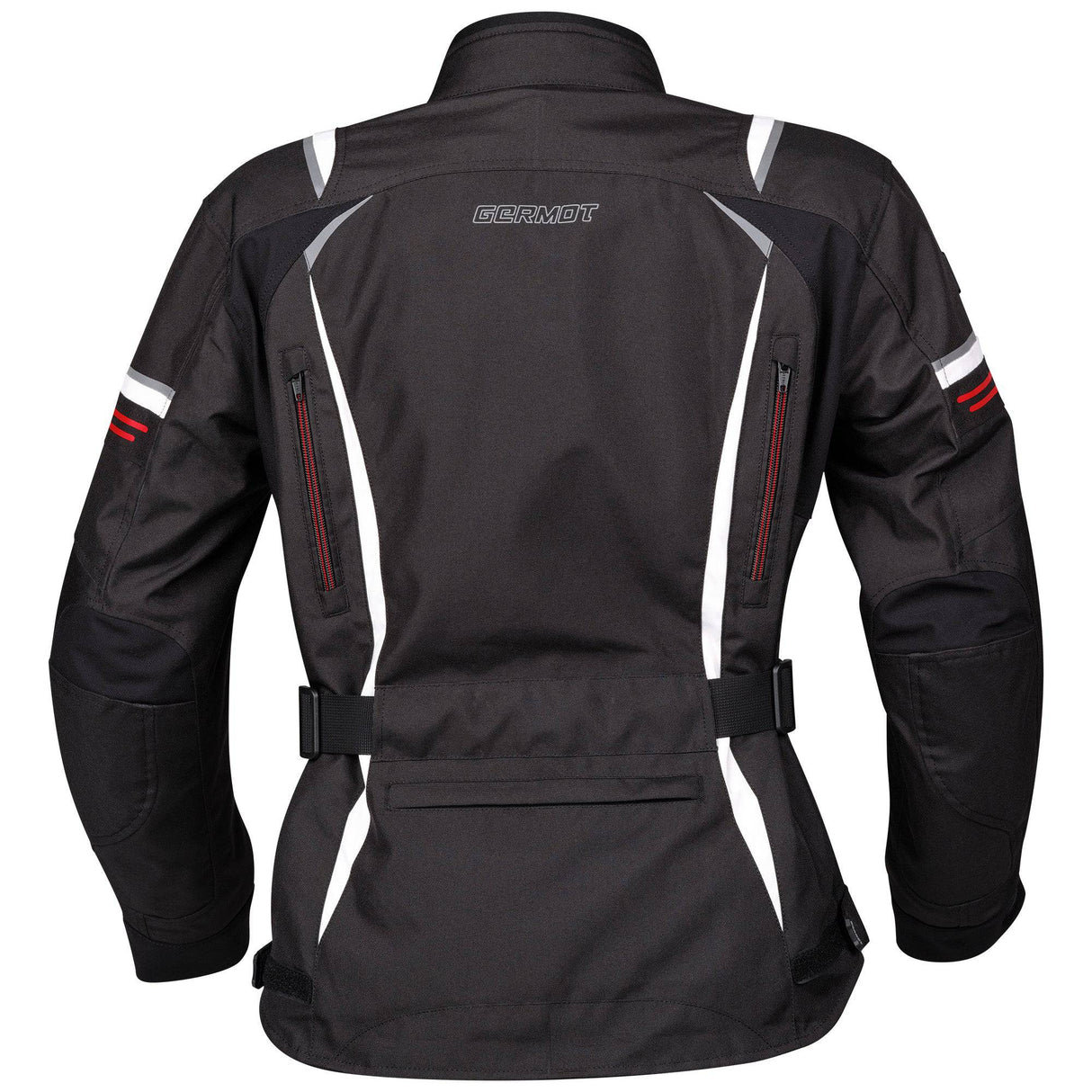 Schwarze und weiße rote Germot Textiljacke Aria Damen, Touring-Jacke mit Reißverschluss und Komfortdetails.