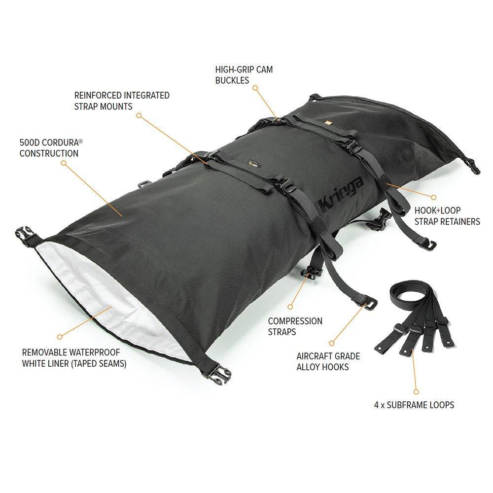 Kriega Rollpack-40 Coyote, robuster Rollpack in Coyote-Farbe mit verstellbaren Gurten und reflektierenden Elementen, Seitenfächer sichtbar
