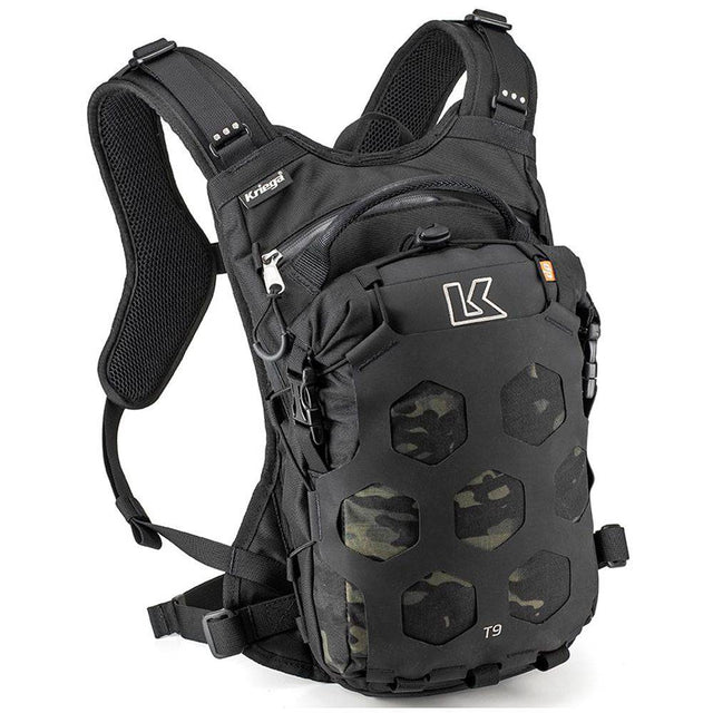 Kriega Trail 9 Multicam Black Rucksack, leichter Wanderrucksack mit mehreren Fächern und robustem Design, für Outdoor-Aktivitäten.