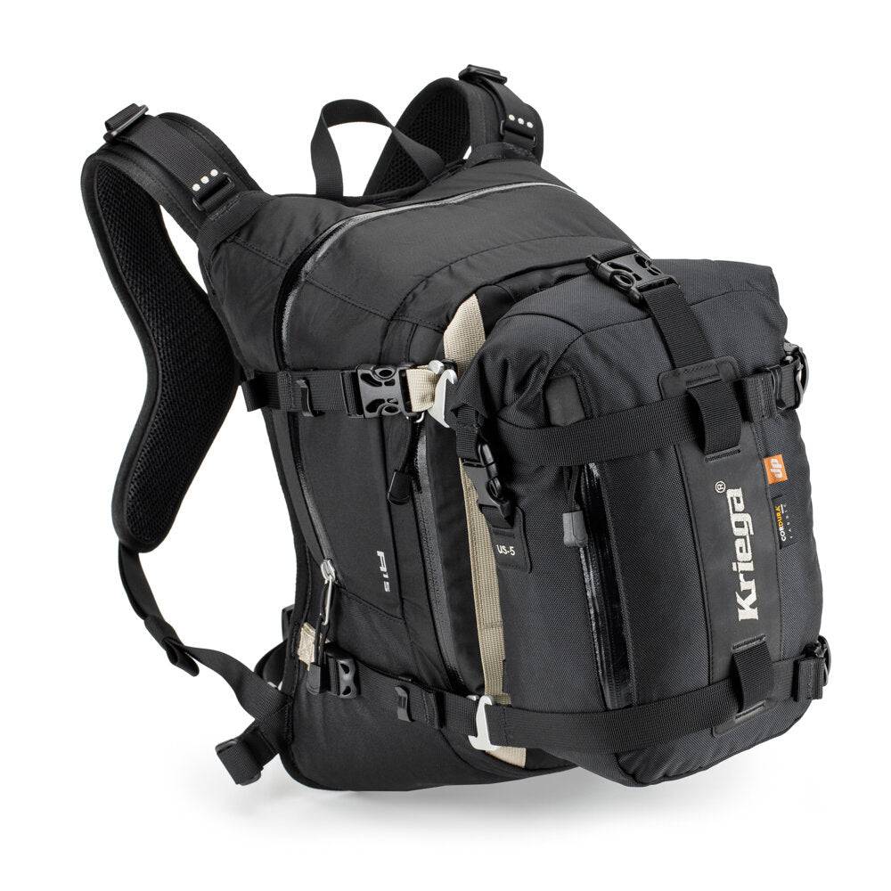 Schwarzer Kriega R15 Rucksack mit mehreren Fächern und verstellbaren Schultergurten, ideal für Outdoor und Reisen