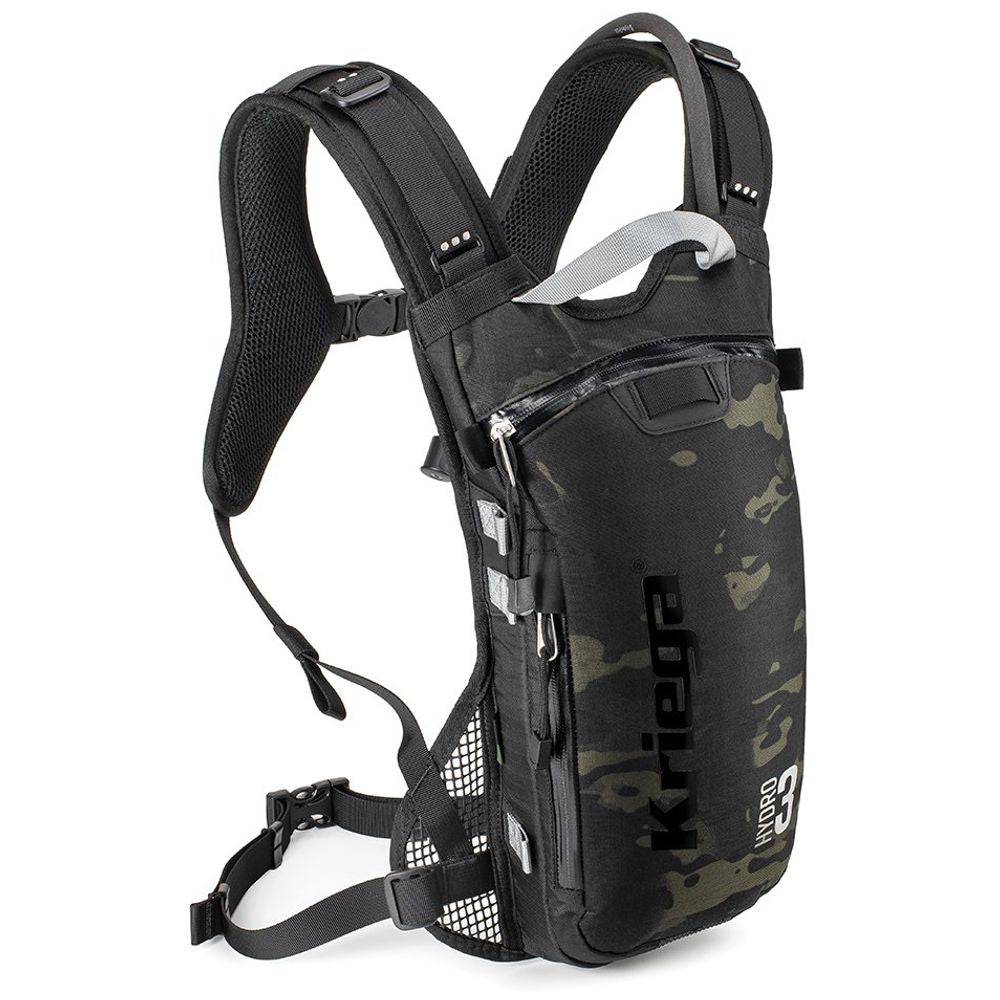 Kriega Hydro-3 Rucksack in Multicam Black, wasserfester Outdoor-Rucksack mit mehreren Fächern und robustem Design.