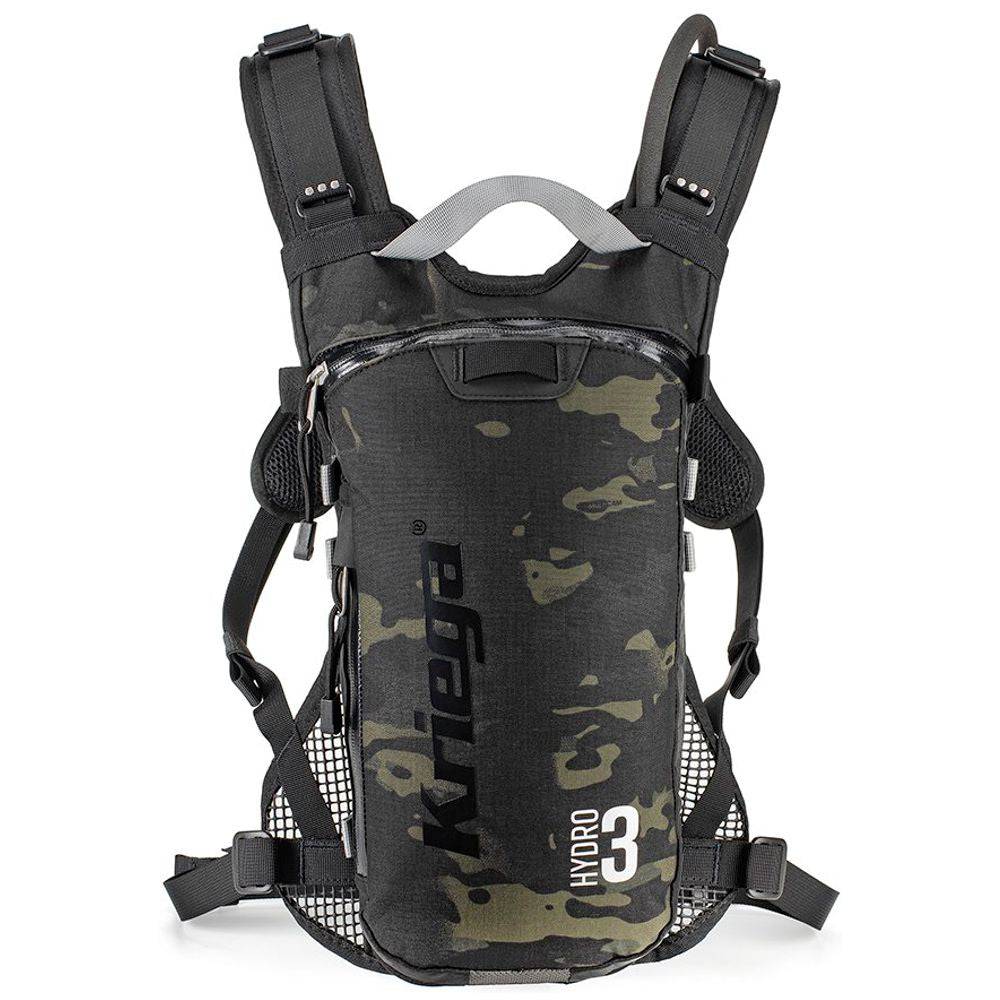 Kriega Hydro-3 Rucksack in Multicam Black, wasserfester Outdoor-Rucksack mit mehreren Fächern und robustem Design.