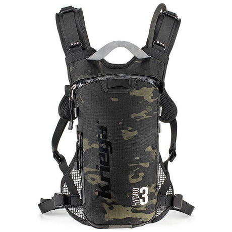 Kriega Hydro-3 Rucksack in Multicam Black, wasserfester Outdoor-Rucksack mit mehreren Fächern und robustem Design.