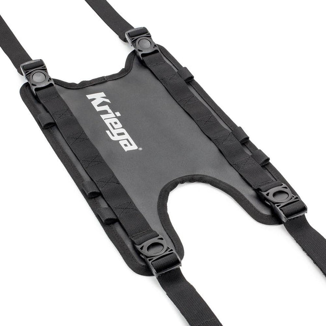 Kriega US-Drypack Tank Adapter für Tankrucksack, robustes Zubehör für Motorräder, zeigt den Adapter an einem Motorradtank.