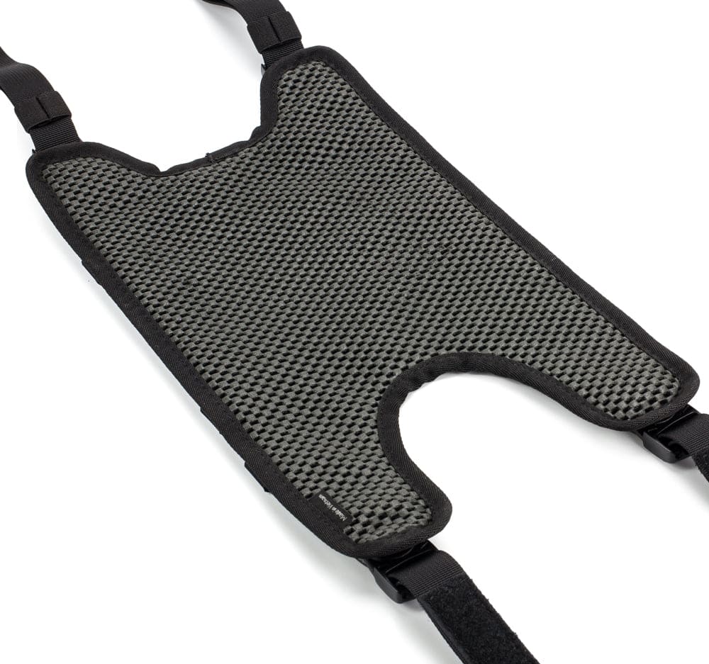 Kriega US-Drypack Tank Adapter für Tankrucksack, zeigt den schwarzen Adapter mit Befestigungsteilen für Motorradtank.