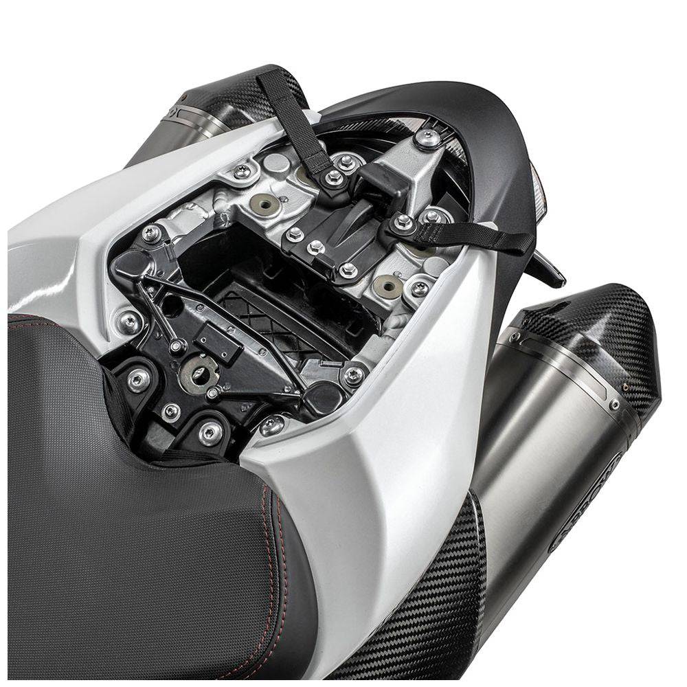 Kriega US-Drypack Montagekit für Triumph Speed Triple 1050, Montagezubehör für wetterfeste Taschen, auf einem Motorrad montiert