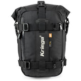 Schwarze Kriega US-5 Drypack Taschen mit reflektierendem Logo und verstellbarem Tragegurt, ideal für wasserdichten Stauraum.