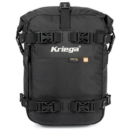 Kriega US-10 Drypack Taschen in Schwarz mit wasserdichtem Material und Rollverschluss für Motorrad und Outdoor-Abenteuer
