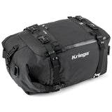 Kriega US-30 Drypack Tasche aus robustem Material mit Rollverschluss für wasserdichten Schutz, schwarz, auf einem Motorrad befestigt