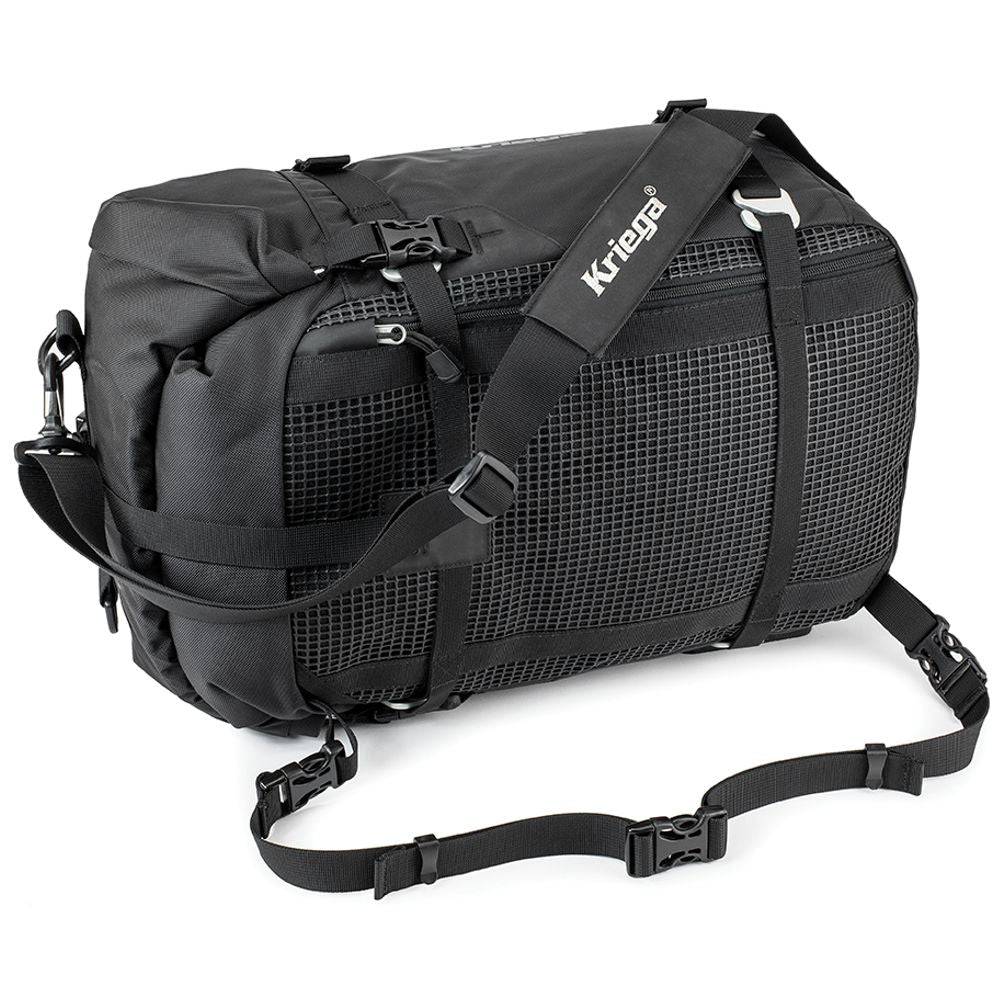 Robuste schwarze Kriega US-30 Drypack Tasche aus strapazierfähigem Material mit Rollverschluss und Tragegriffen.