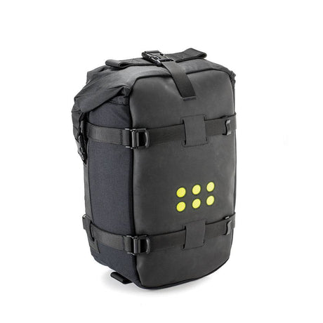 Kriega OS-12 Gepäcktasche aus strapazierfähigem Material, seitliche Ansicht mit Reißverschluss und Befestigungssystem
