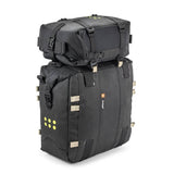 Kriega OS-12 Gepäcktasche aus strapazierfähigem Material, seitlich an einem Motorrad befestigt, für robusten Stauraum.