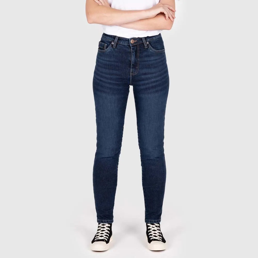 KNOX Colton Eng Damen Motorradjeans Stone Wash Indigo