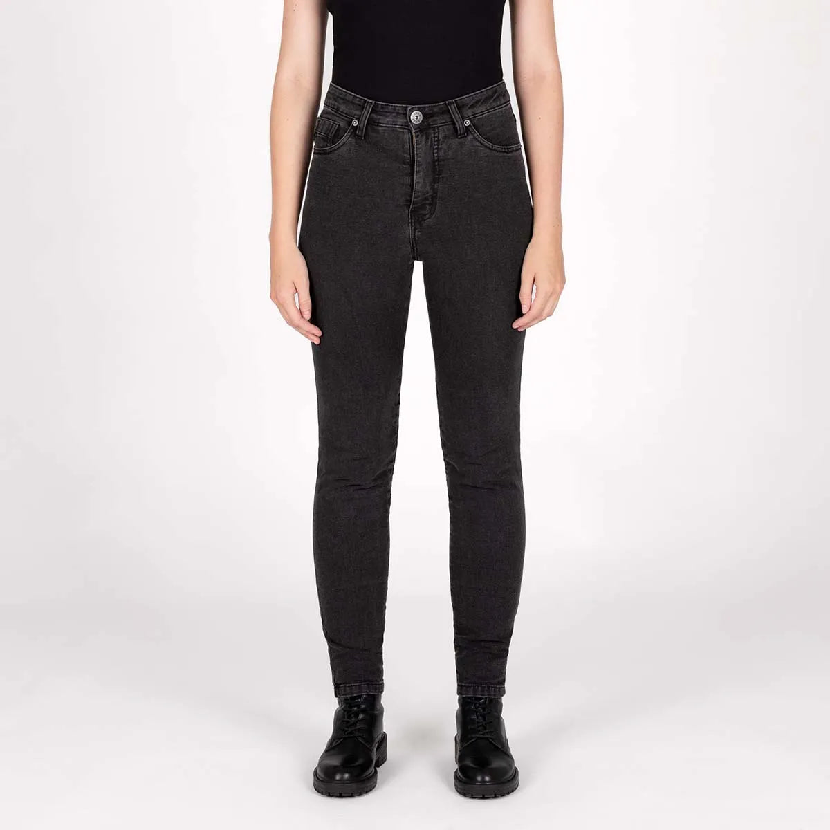 KNOX Colton Eng Kurz Damen Motorradjeans Stone Wash Indigo