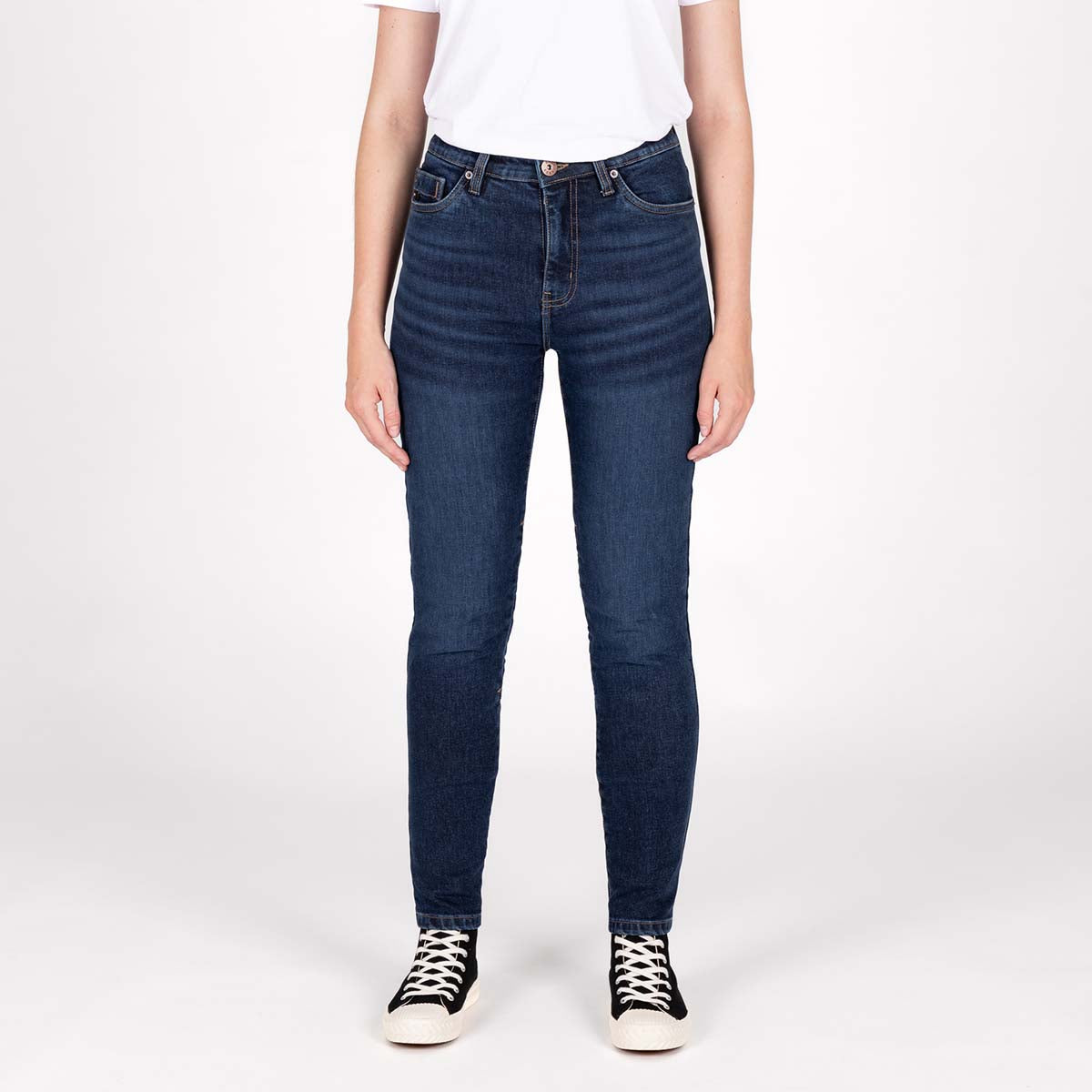 KNOX Colton Eng Kurz Damen Motorradjeans Stone Wash Indigo