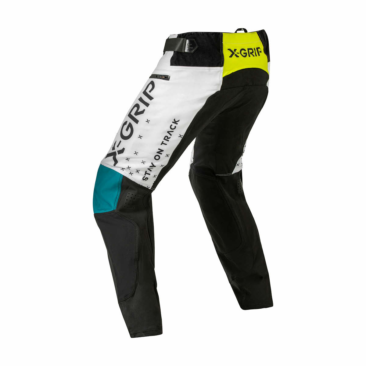 X-GRIP Motocross Hose Tungsten mit Taschen Weiß/Petrol