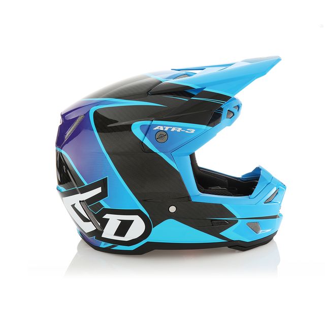 6D ATR-3 Motocrosshelm im glänzenden Cyan, Blau und Lila mit Wave-Design, Schutzhelm für Offroad-Motorsport.