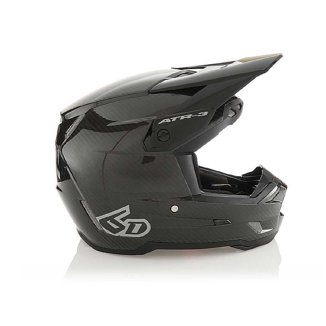 Schwarzer 6D ATR-3 Motocrosshelm in glänzendem Schwarz, solid, mit Schutzvisier und aerodynamischem Design