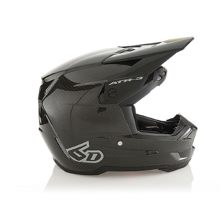 Schwarzer 6D ATR-3 Motocrosshelm in glänzendem Schwarz, solid, mit Schutzvisier und aerodynamischem Design